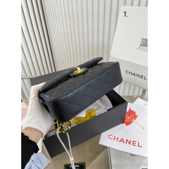 CHANEL Classic Flap CF Small Bag Black Golden Chain