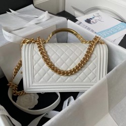 Chanel BOY Flap Handbag With Handle White