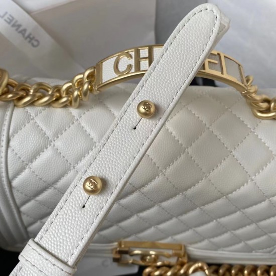 Chanel BOY Flap Handbag With Handle White